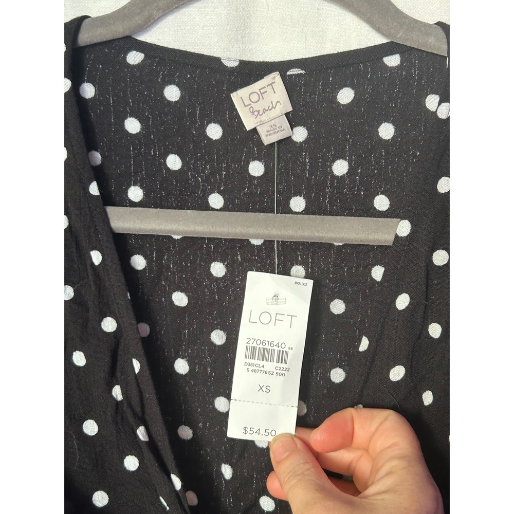 Loft Beach Womens XS Black Polka Dot Tie Front Ruffle Crop Top Blouse 27061640 - Picture 4 of 8